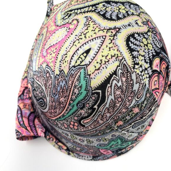 Victoria’s Secret Bikini Top‎ Paisley Black Pink Yellow Green 36DD underwire - Picture 2 of 6